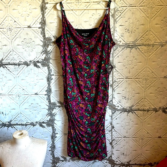 Fuchsia floral patterned ruched tank dress - Picture 1 of 11